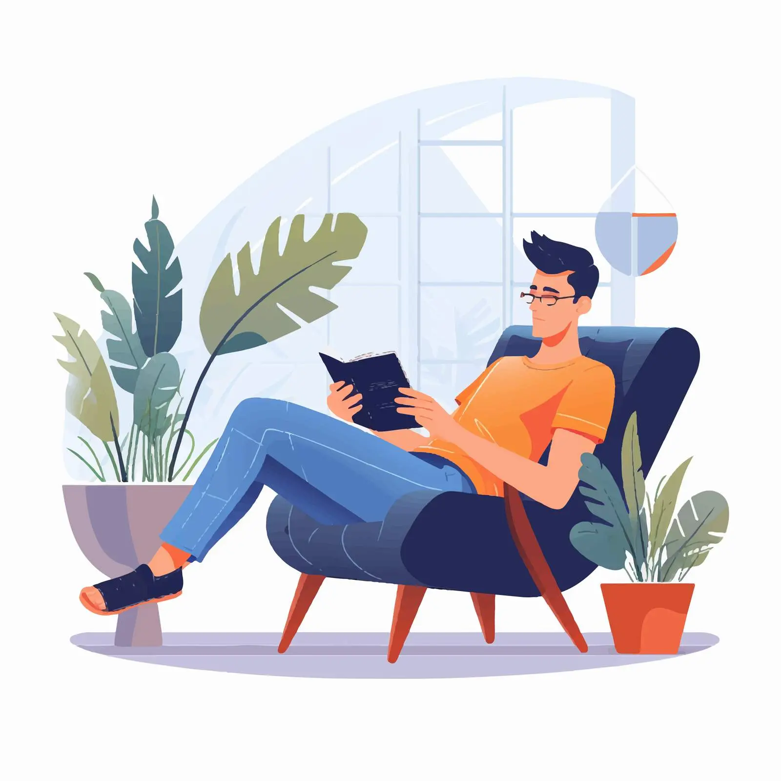 Happy Male Reading at Home Vector — free download from Dotvec