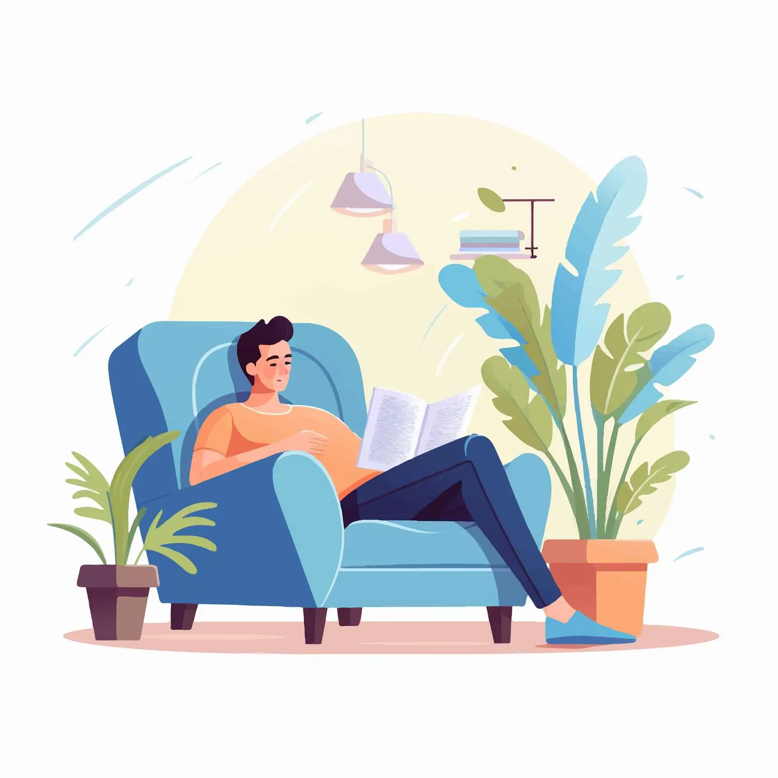 Happy Male Reading Book at Home — free download from Dotvec