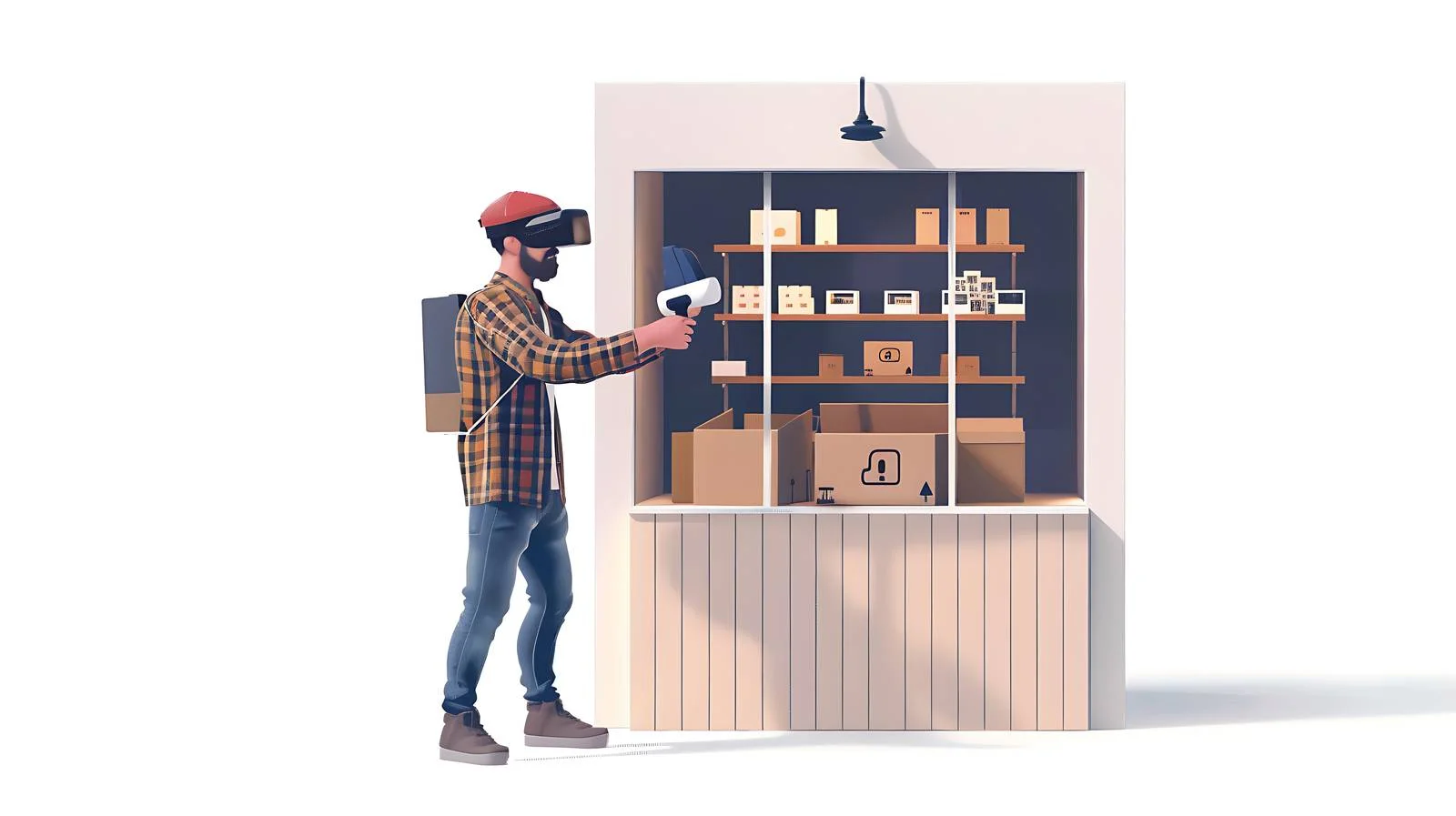 Man Refurbishing Shop Location with VR Glasses — free download from Dotvec