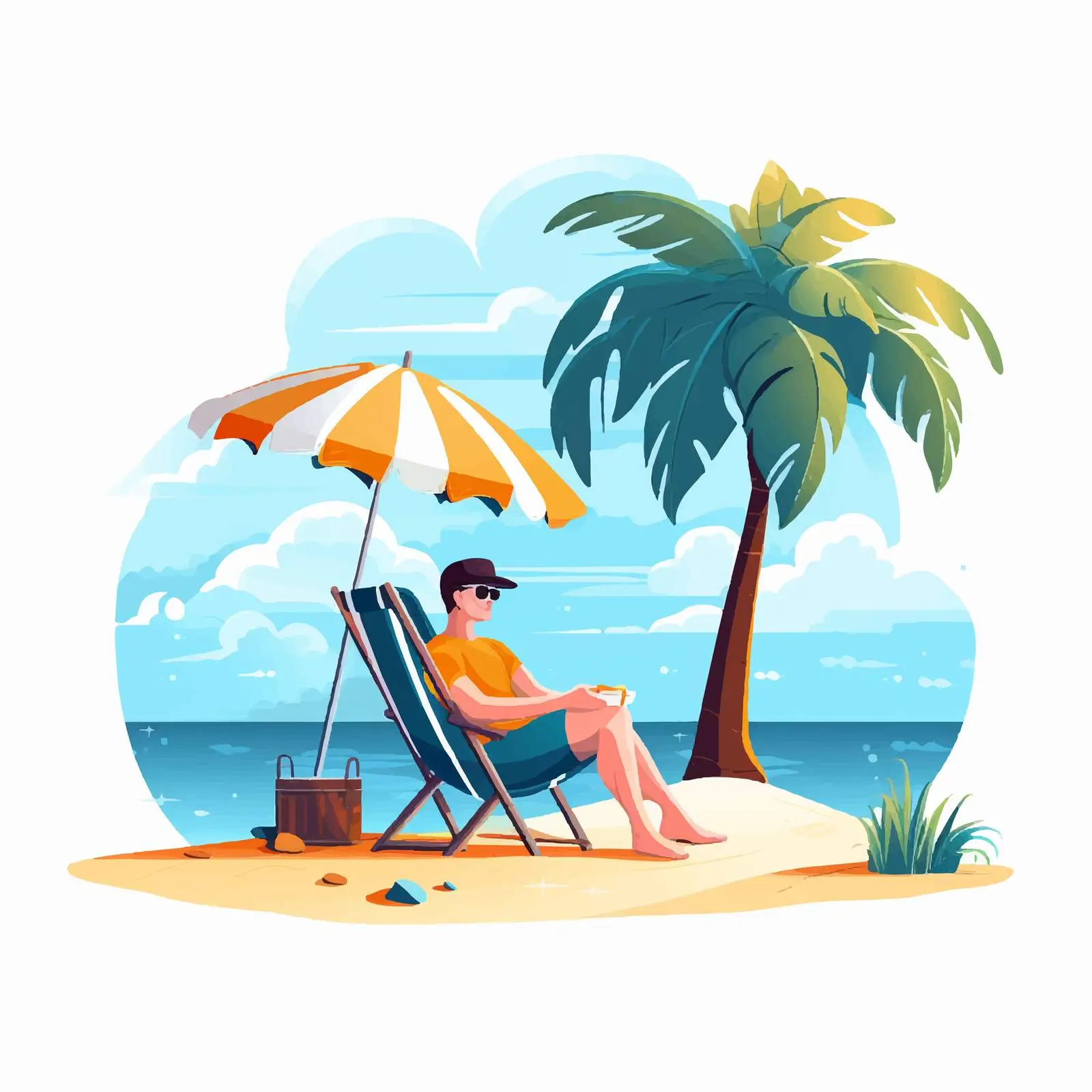 Man Relaxing on Beach Under Umbrella — free download from Dotvec