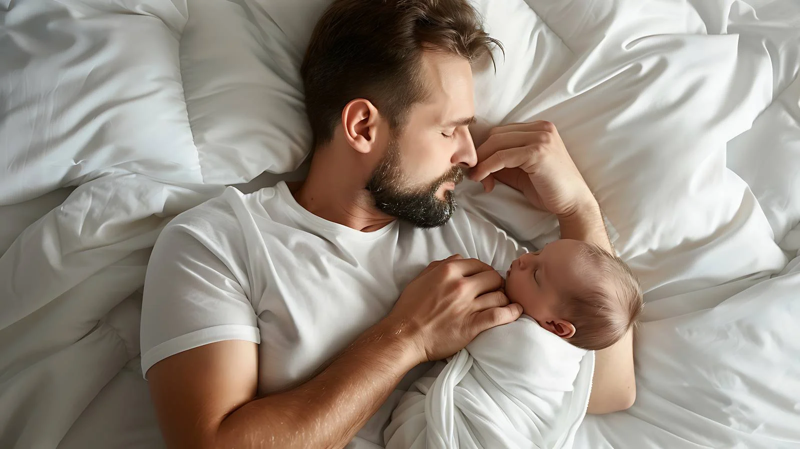 Father and Newborn Sleeping Together — free download from Dotvec