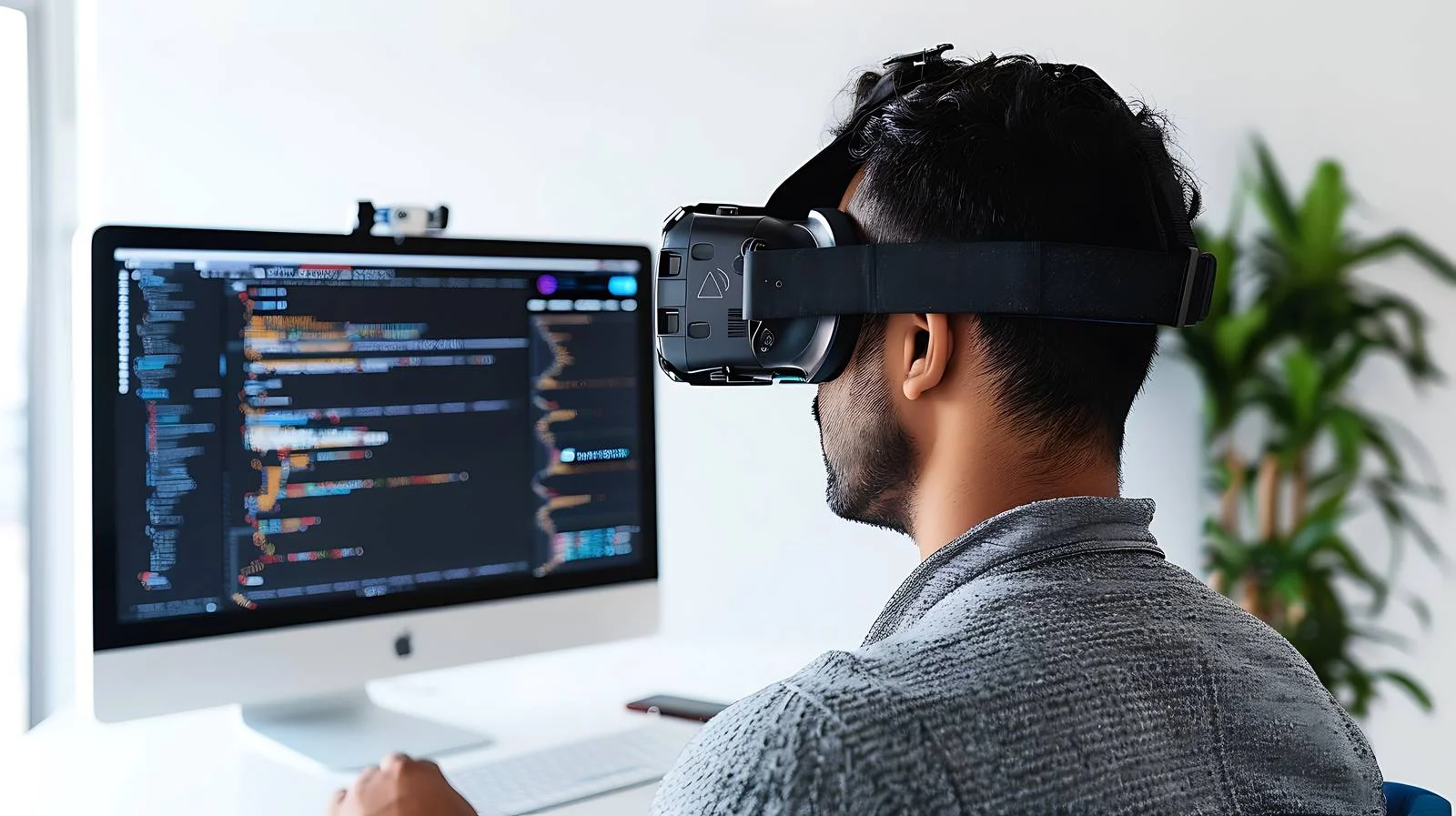 Immersed Software Developer with VR Headset Coding — free download from Dotvec