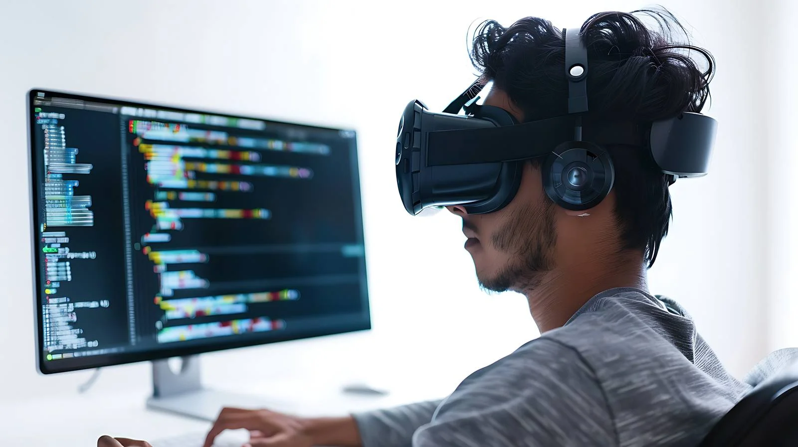 Virtual Reality Developer Coding with VR Glasses — free download from Dotvec