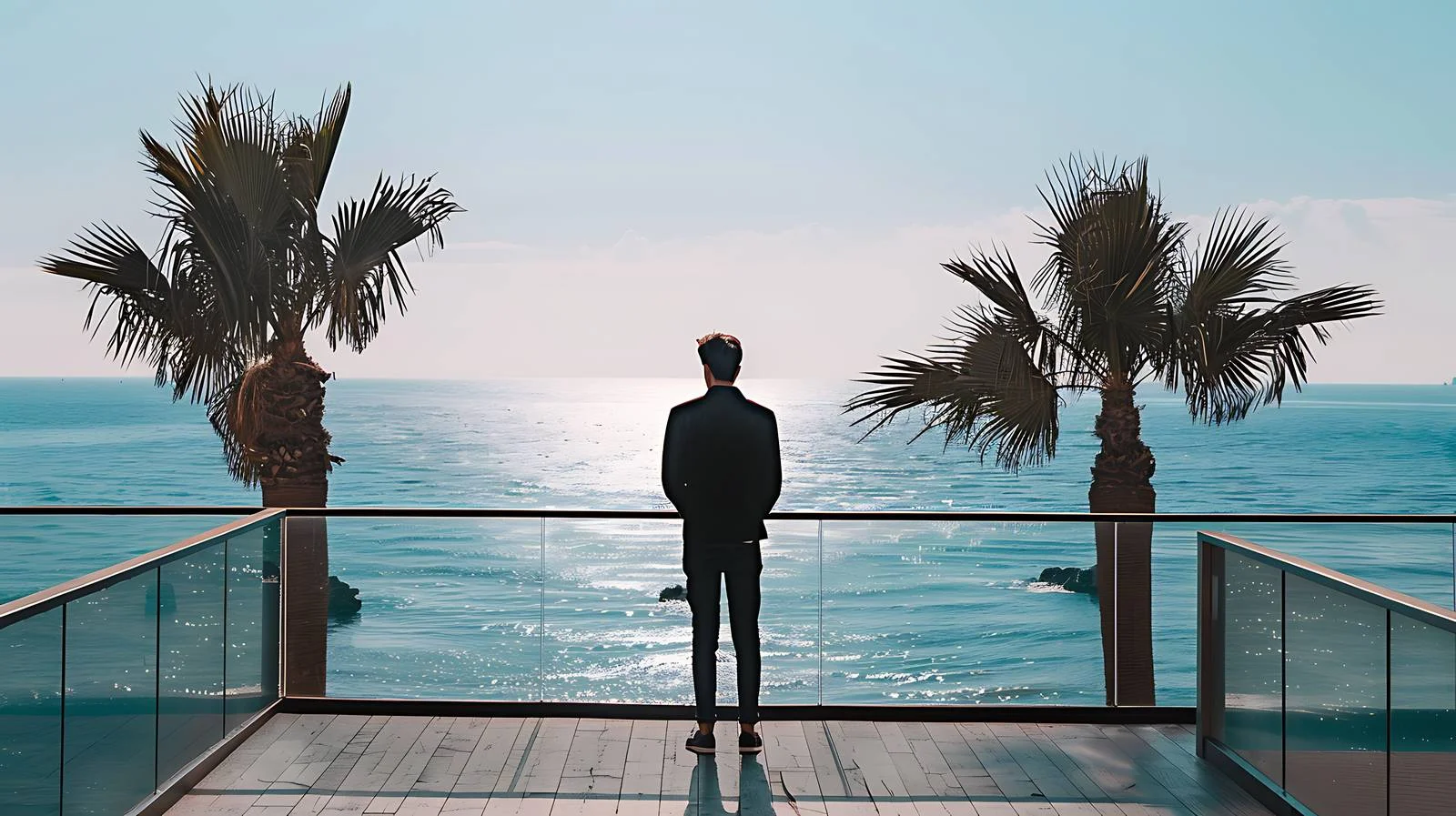 Man at Calm Seaside Hotel View — free download from Dotvec