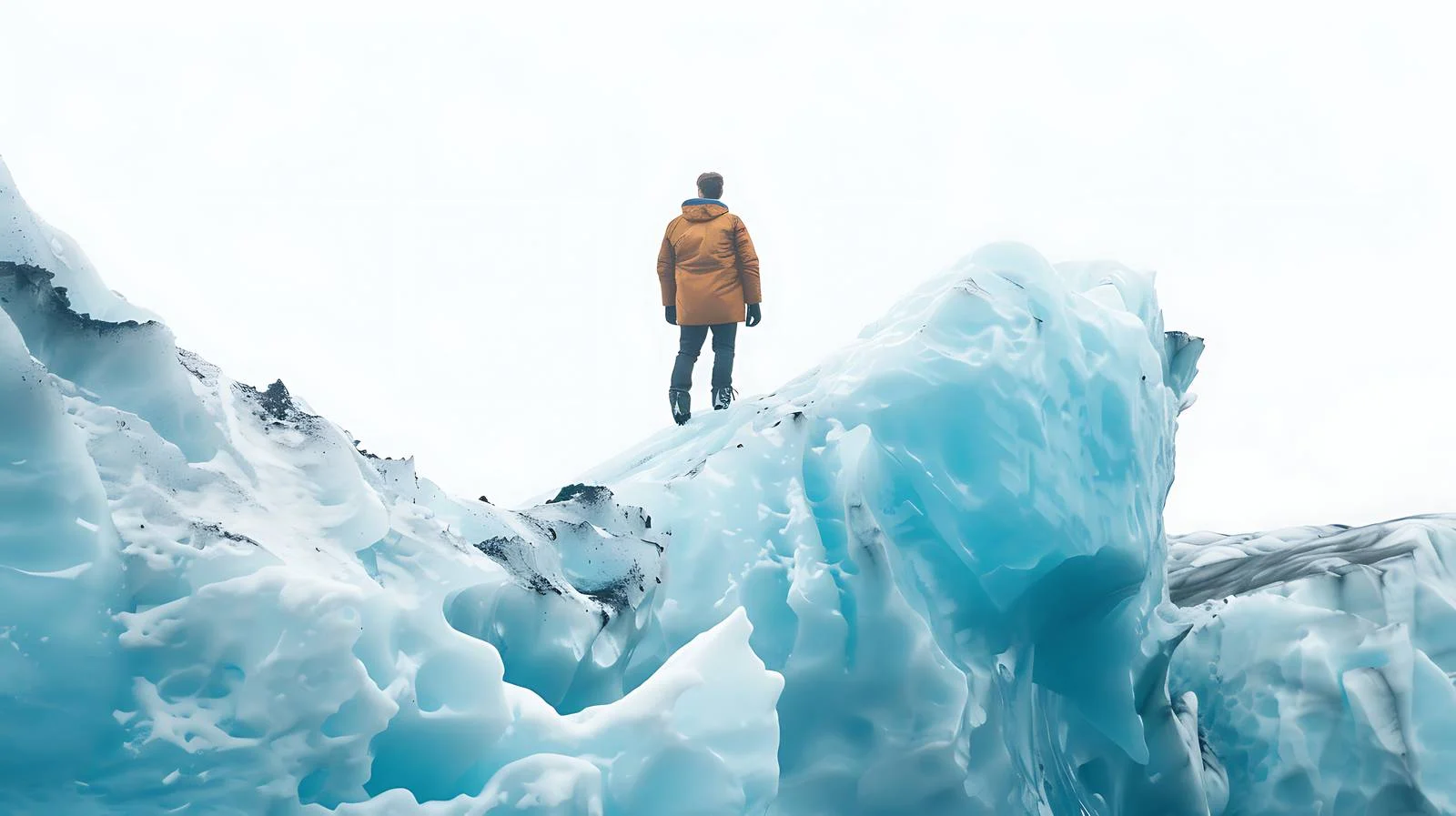 Solo man standing on vast glacier — free download from Dotvec