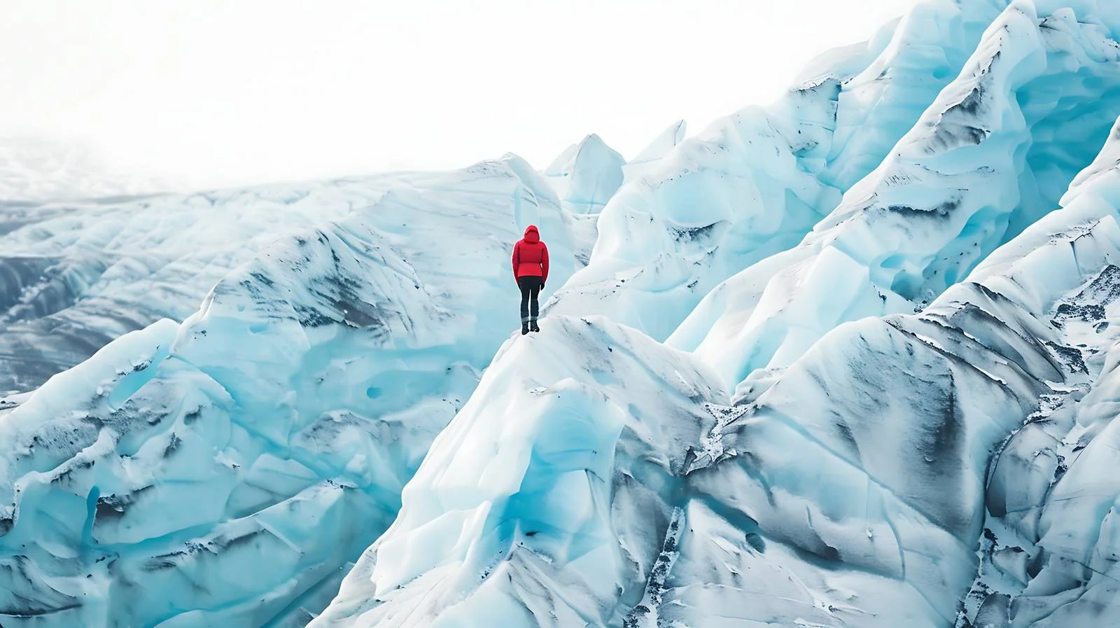 Explorer on vast glacier under clear sky — free download from Dotvec