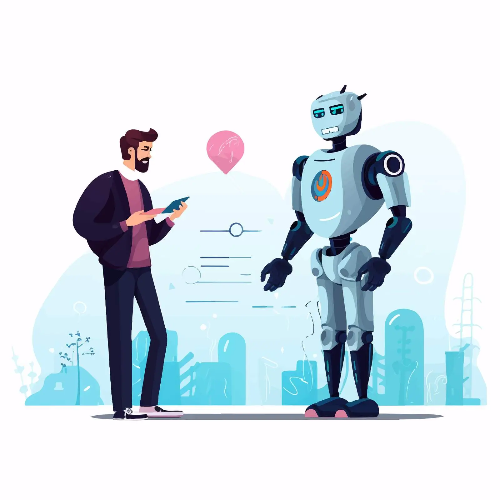 Man Engaging in Conversation with Robot — free download from Dotvec