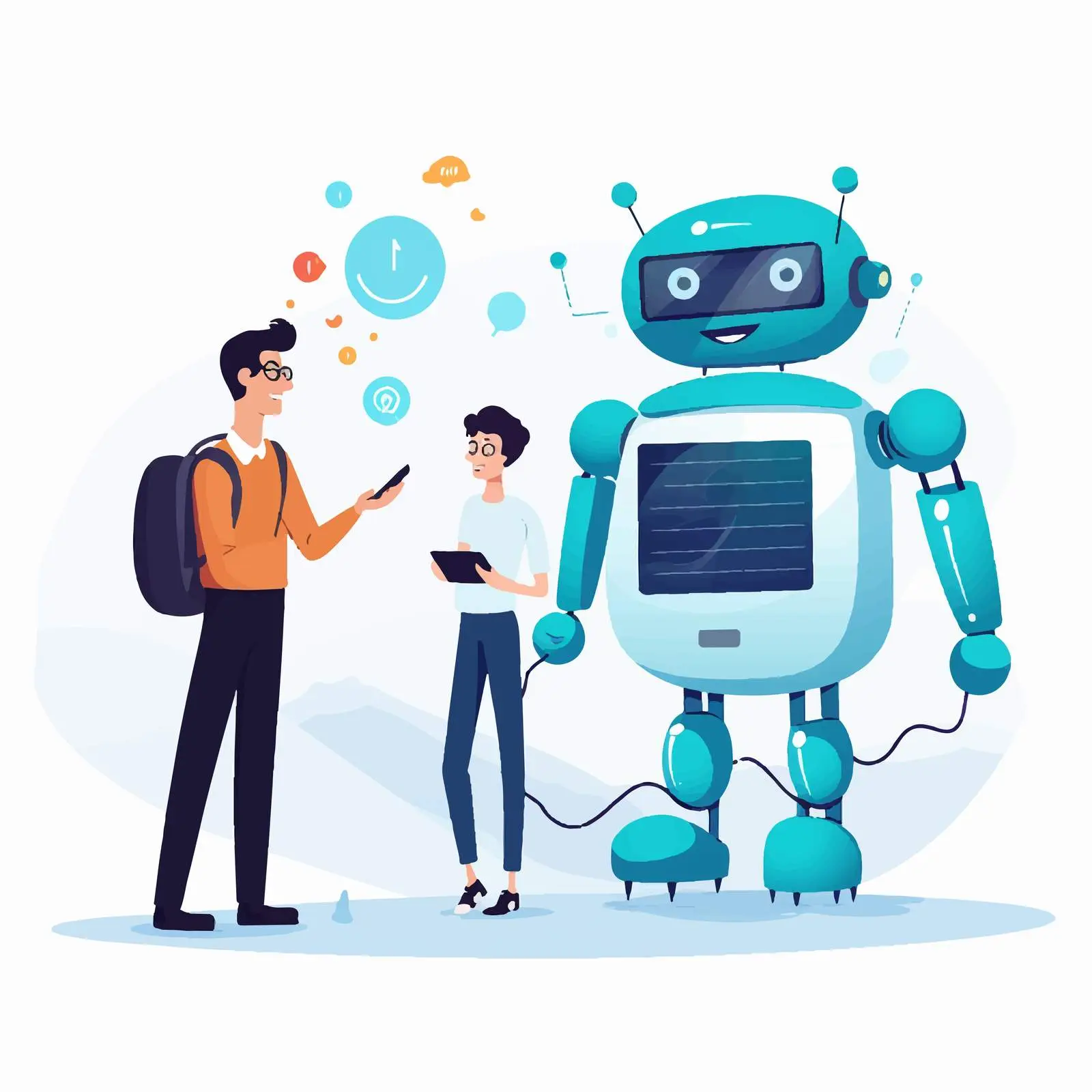 Man Conversing with Robot on White Background – free human interaction image from Dotvec