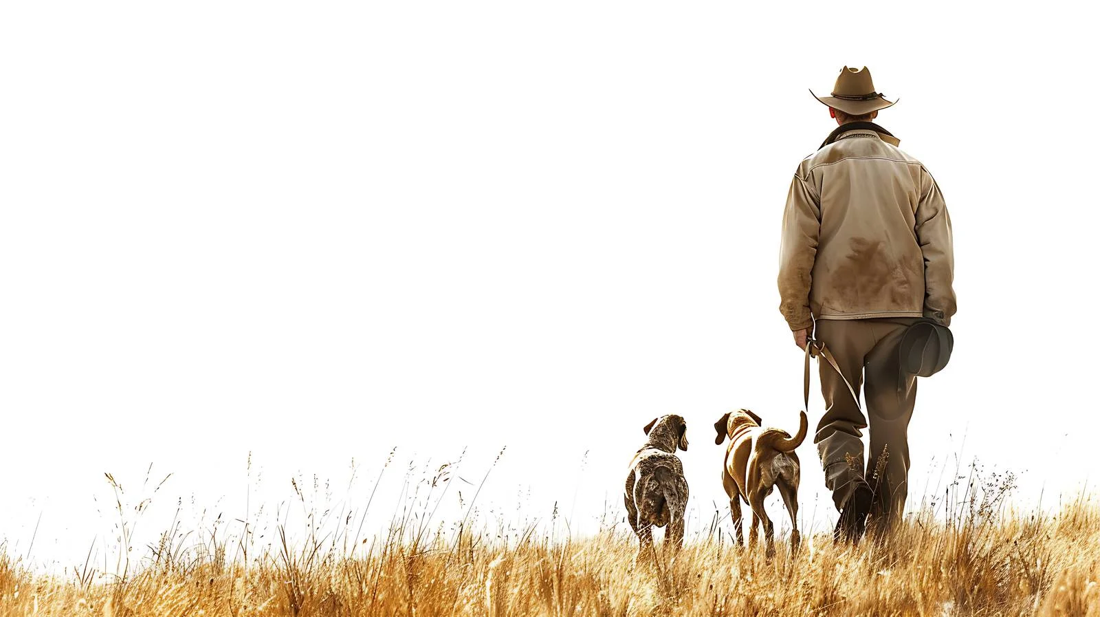 Hunter with his dogs hunting in grasslands — free download from Dotvec