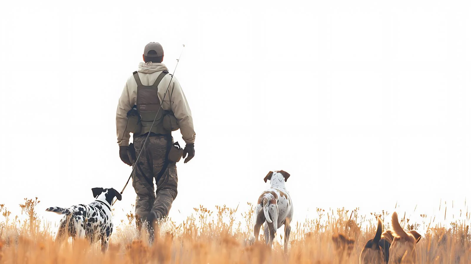 Man Hunting Upland Birds with Dogs on Plains — free download from Dotvec