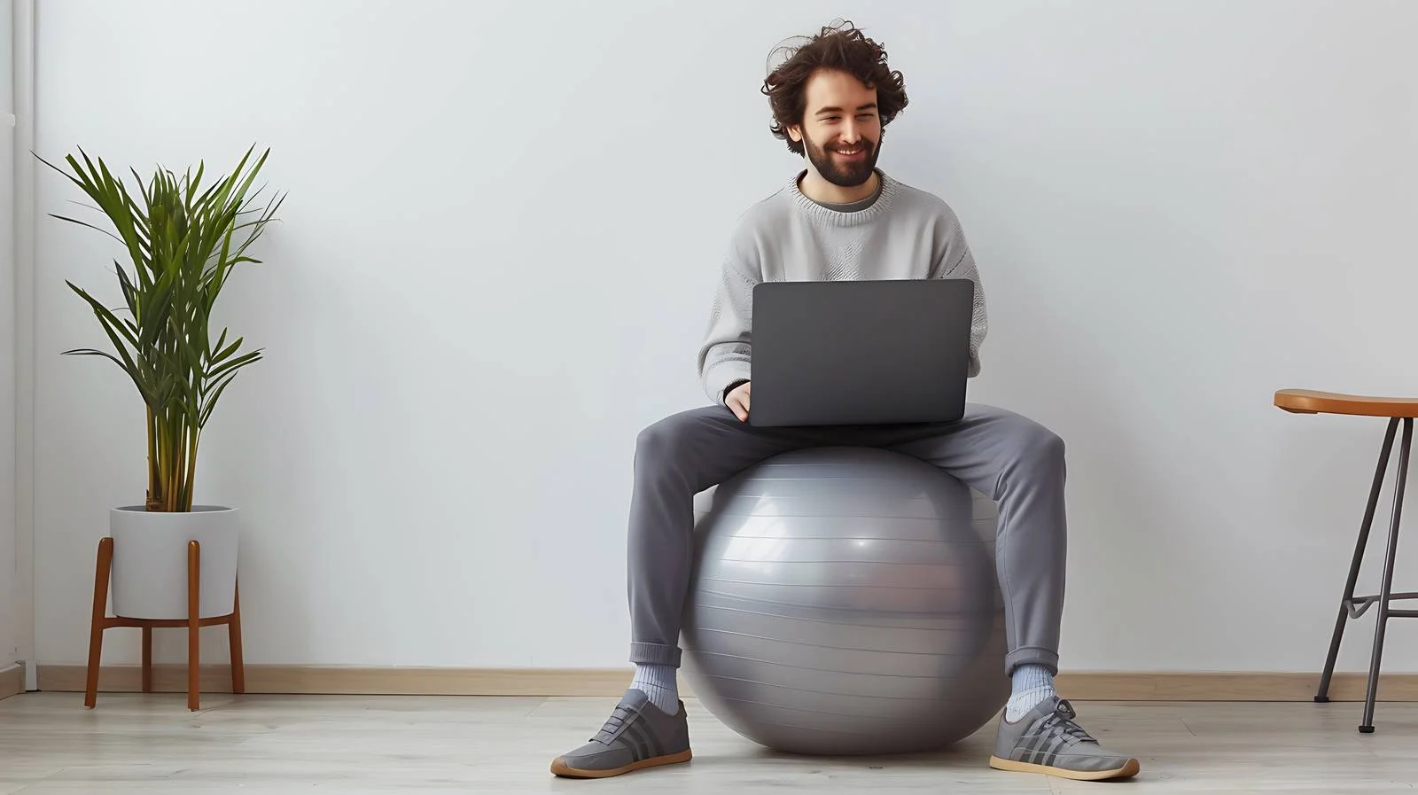 Workout Desk Setup with Laptop on Fitness Ball — free download from Dotvec