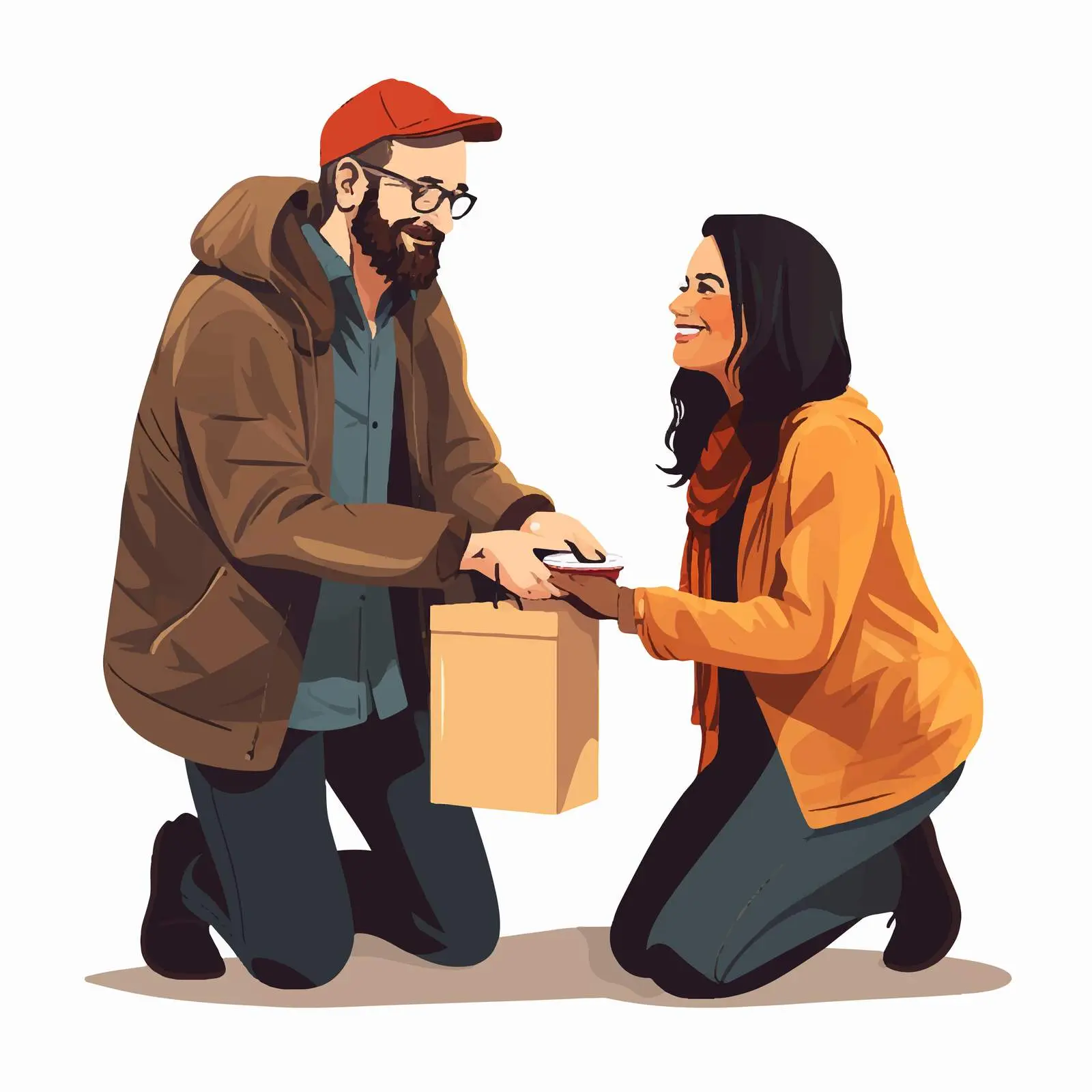Volunteer Donating to Homeless Woman Cartoon — free download from Dotvec
