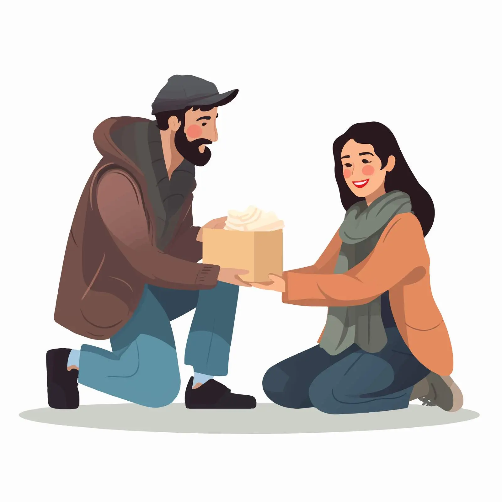 Volunteer Donating to Homeless Woman Cartoon — free download from Dotvec