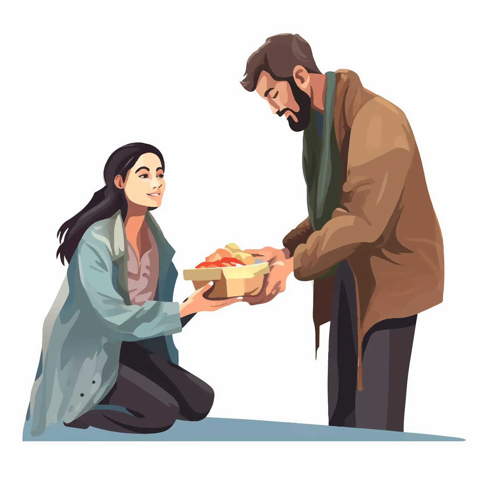 Volunteer Donations to Homeless Woman Illustration – free philanthropy image from Dotvec
