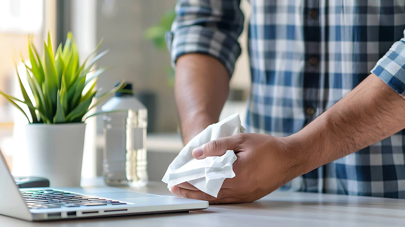 Man Cleaning Hands with Tissues — free download from Dotvec