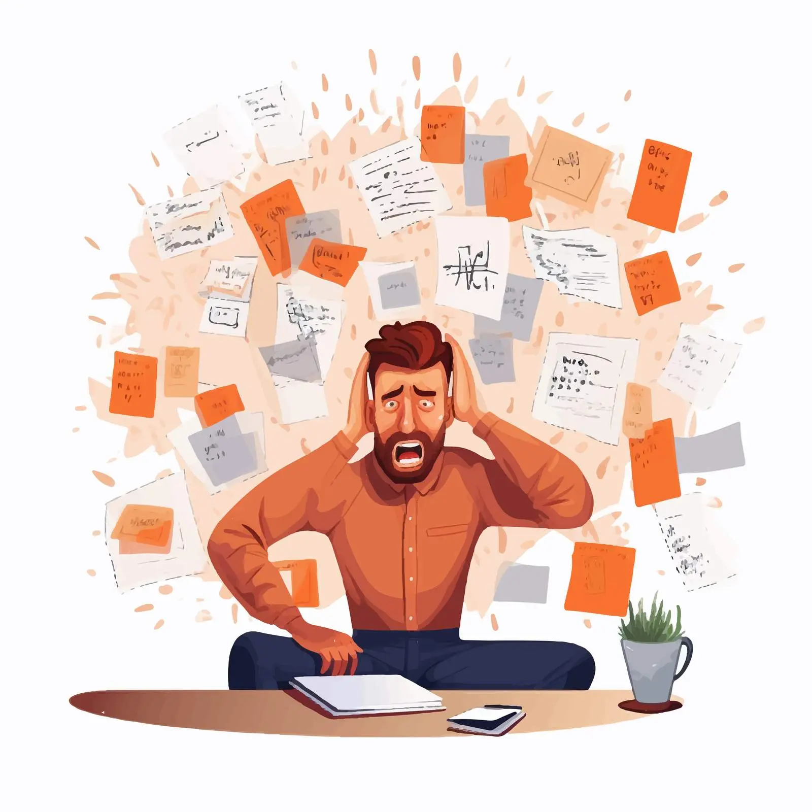 Man Experiencing Stress Attack with Corkboard Notes — free download from Dotvec