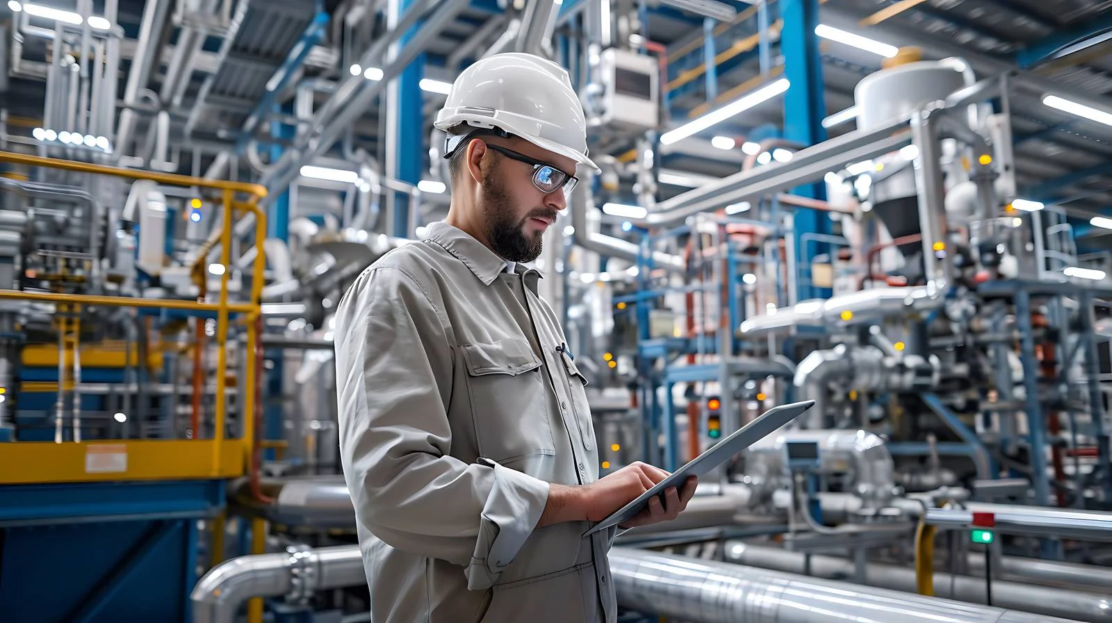 Factory technician analyzing system with tablet — free download from Dotvec