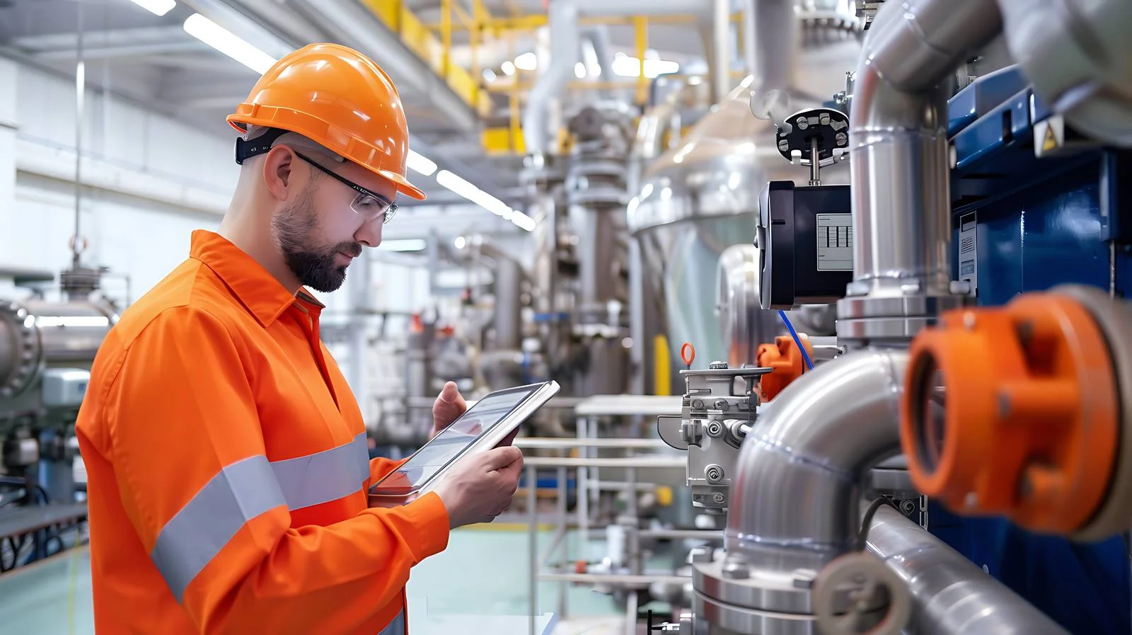 Man Examining Factory System with Tablet — free download from Dotvec