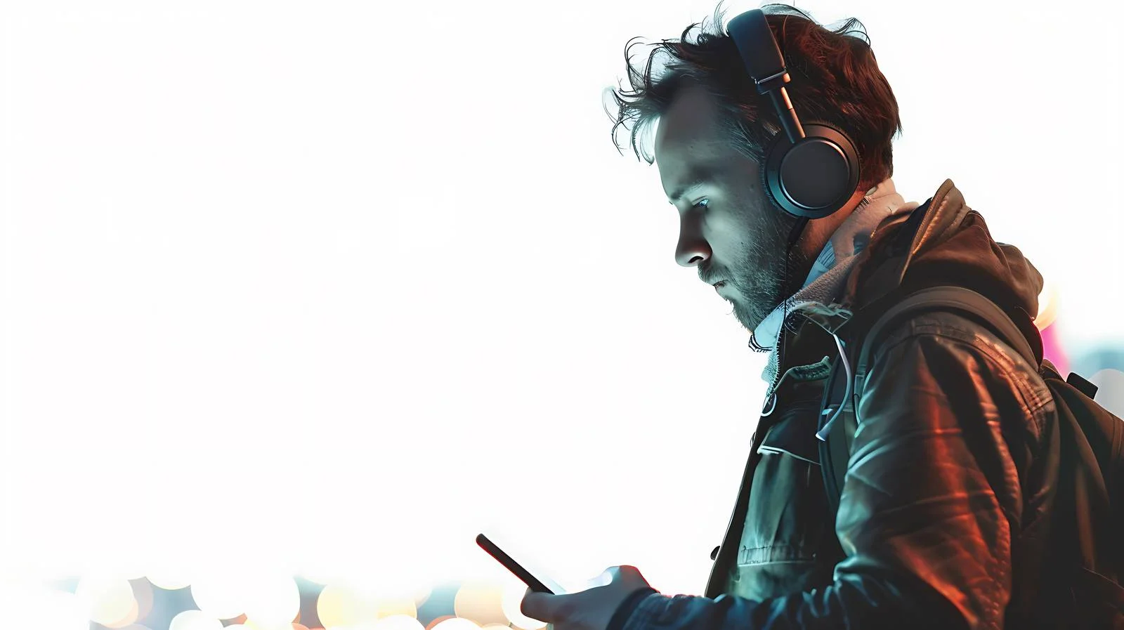 Man Using Wireless Headphones with Smartphone — free download from Dotvec