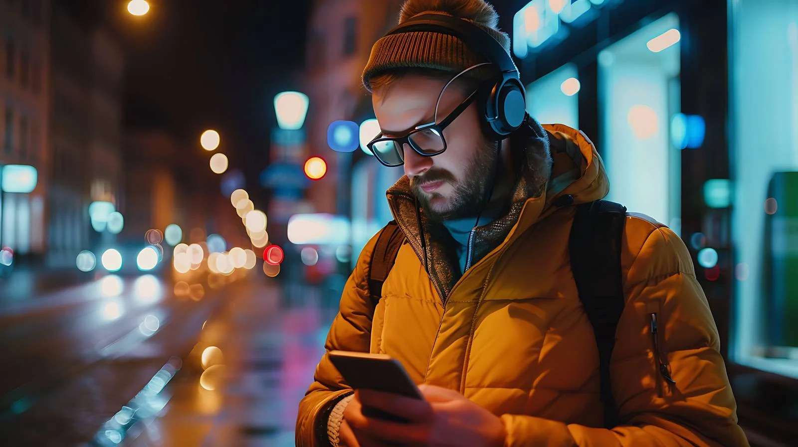 Man with Wireless Headphones Using Smartphone — free download from Dotvec
