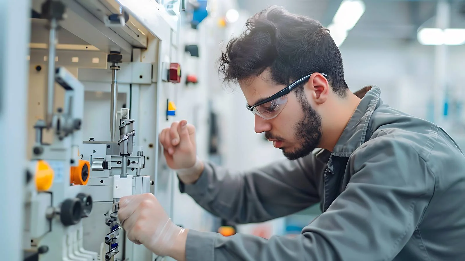 Factory Worker Operating Modern Machine — free download from Dotvec