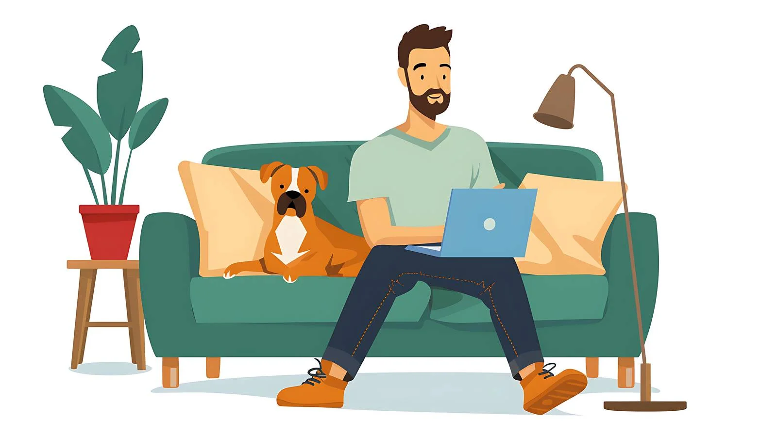 Productive Work Scene with Man and Dog — free download from Dotvec