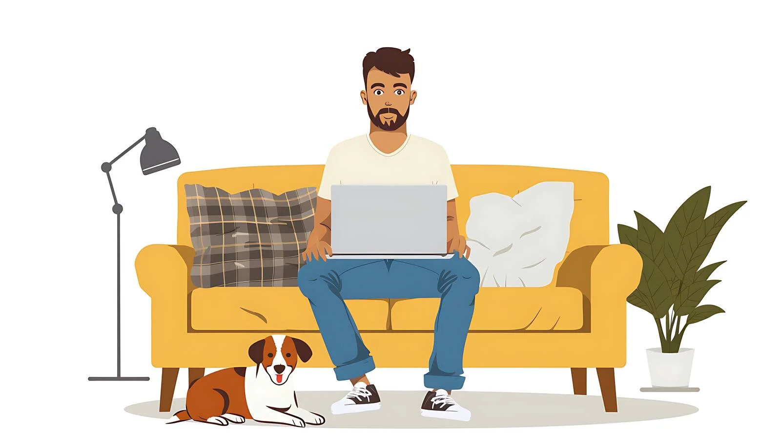 Productive Man with Pet on Sofa — free download from Dotvec