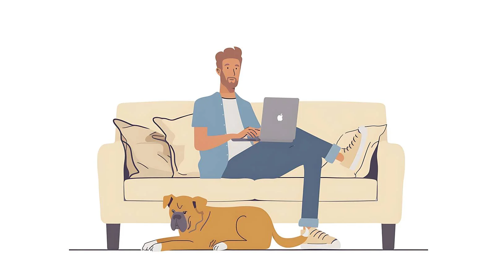 Multitasking Man with Dog on Sofa — free download from Dotvec