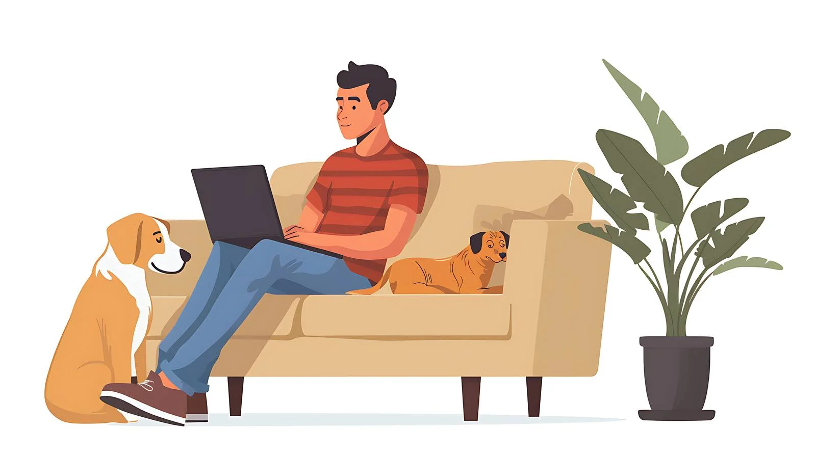 Man with Laptop and Dog on Sofa — free download from Dotvec