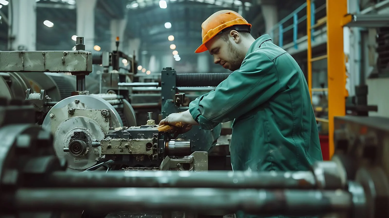 Industrial Worker Operating Machinery in Factory — free download from Dotvec