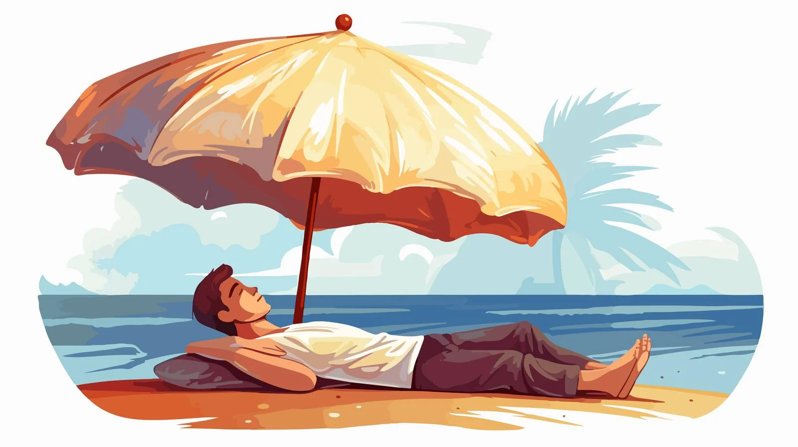 Relaxation on Beach Under Umbrella Cartoon — free download from Dotvec