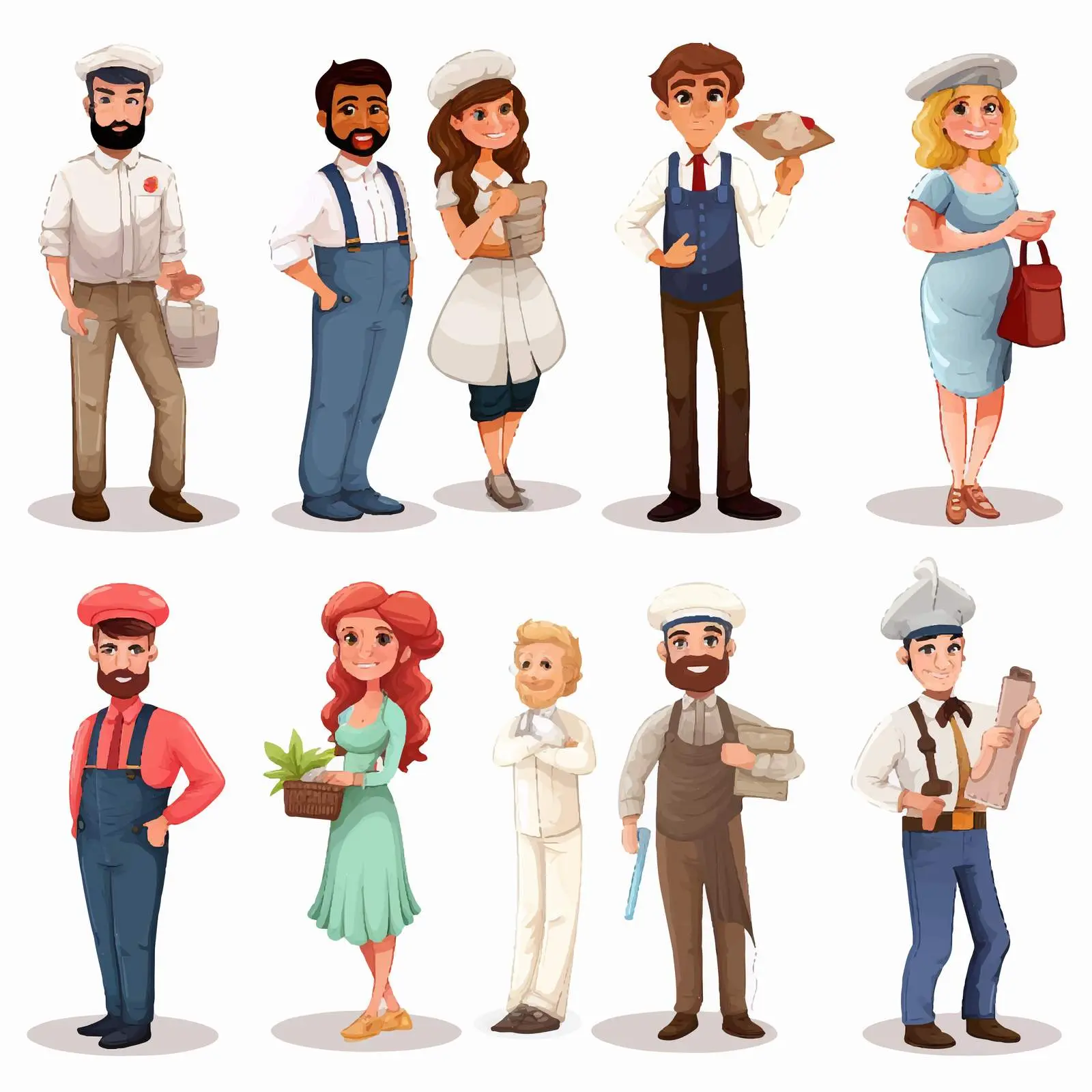 Man and Woman in Various Occupations Illustration — free download from Dotvec