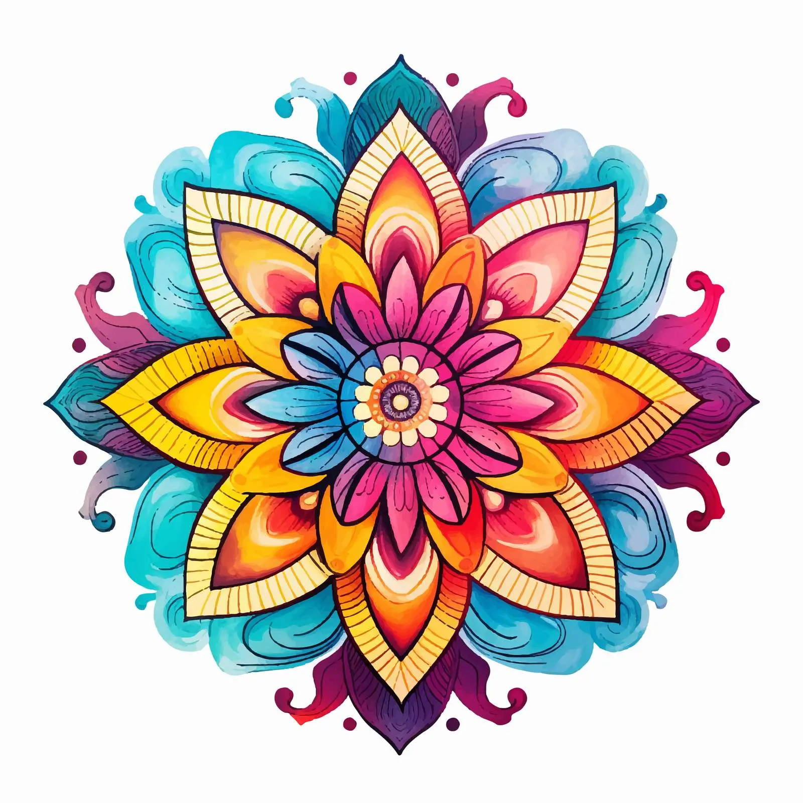 Watercolor Mandala Doodle Vector Decoration — free download from Dotvec