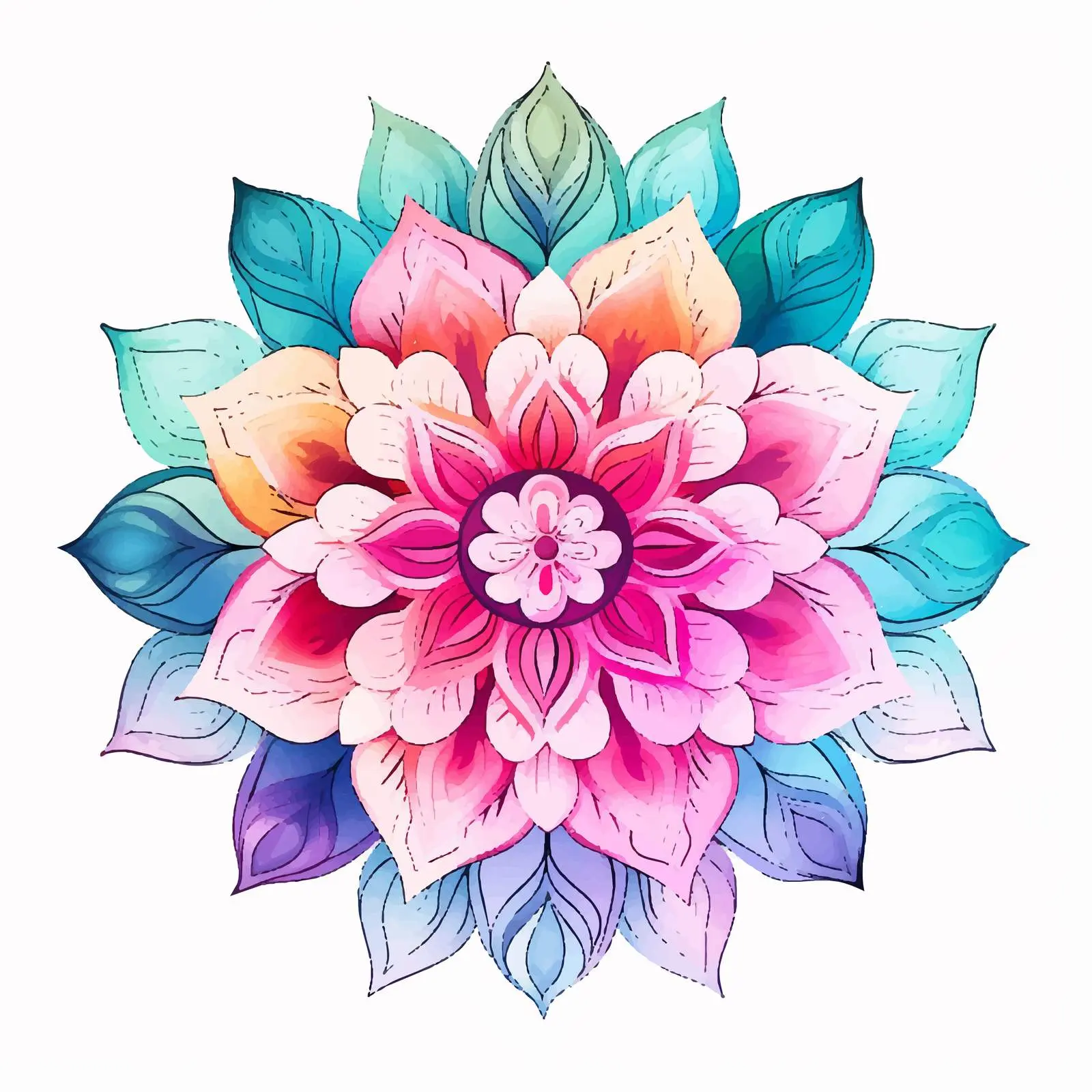 Colorful Mandala Doodle and Watercolor Decoration — free download from Dotvec
