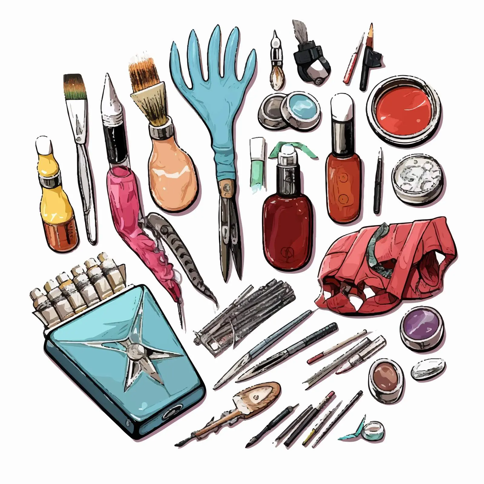 Manicure Workflow Tools with Gloved Hands Illustration — free download from Dotvec