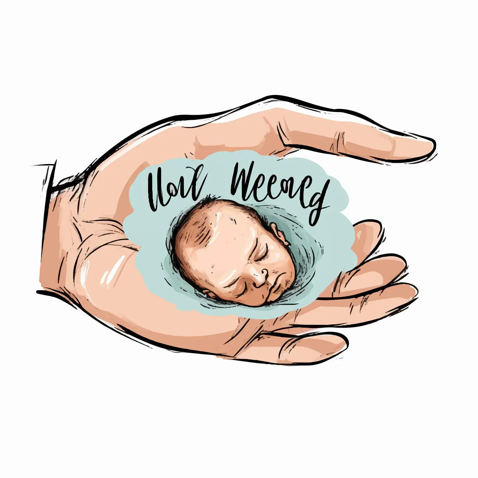 Hand Holding Newborn Postcard with Pastel Strokes — free download from Dotvec
