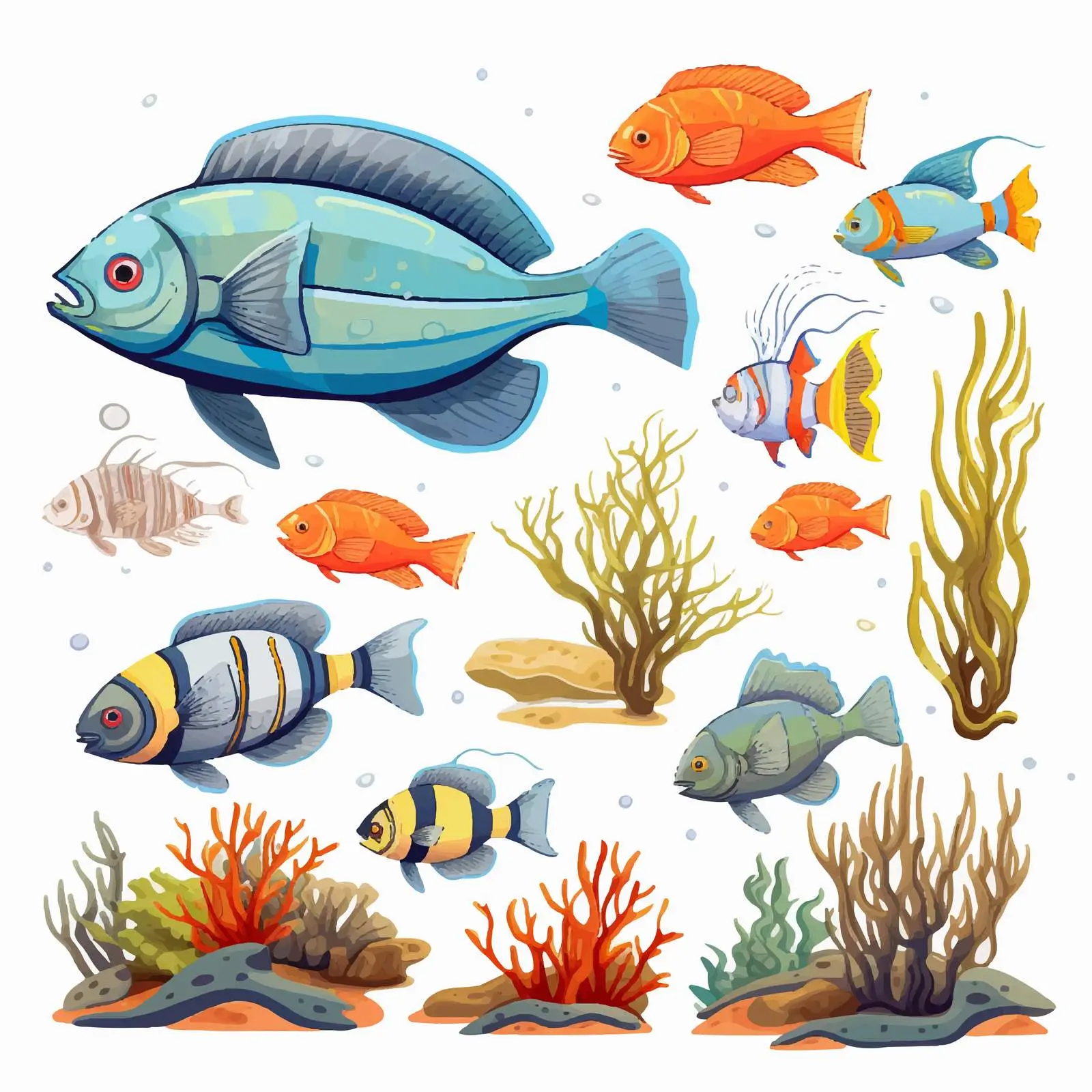 Angler Fish Cartoon Characters in Underwater Scene — free download from Dotvec