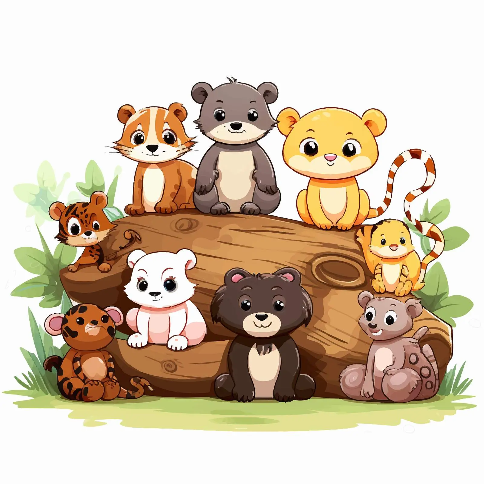 Animals Gathering Around a Log Illustration — free download from Dotvec