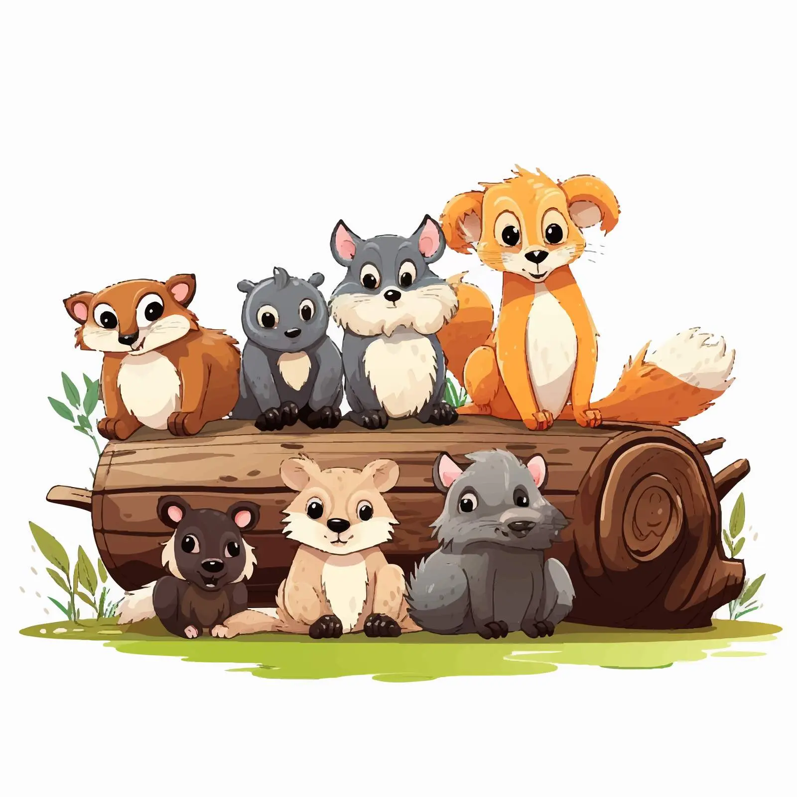Animals Relaxing by the Log Vector Illustration — free download from Dotvec