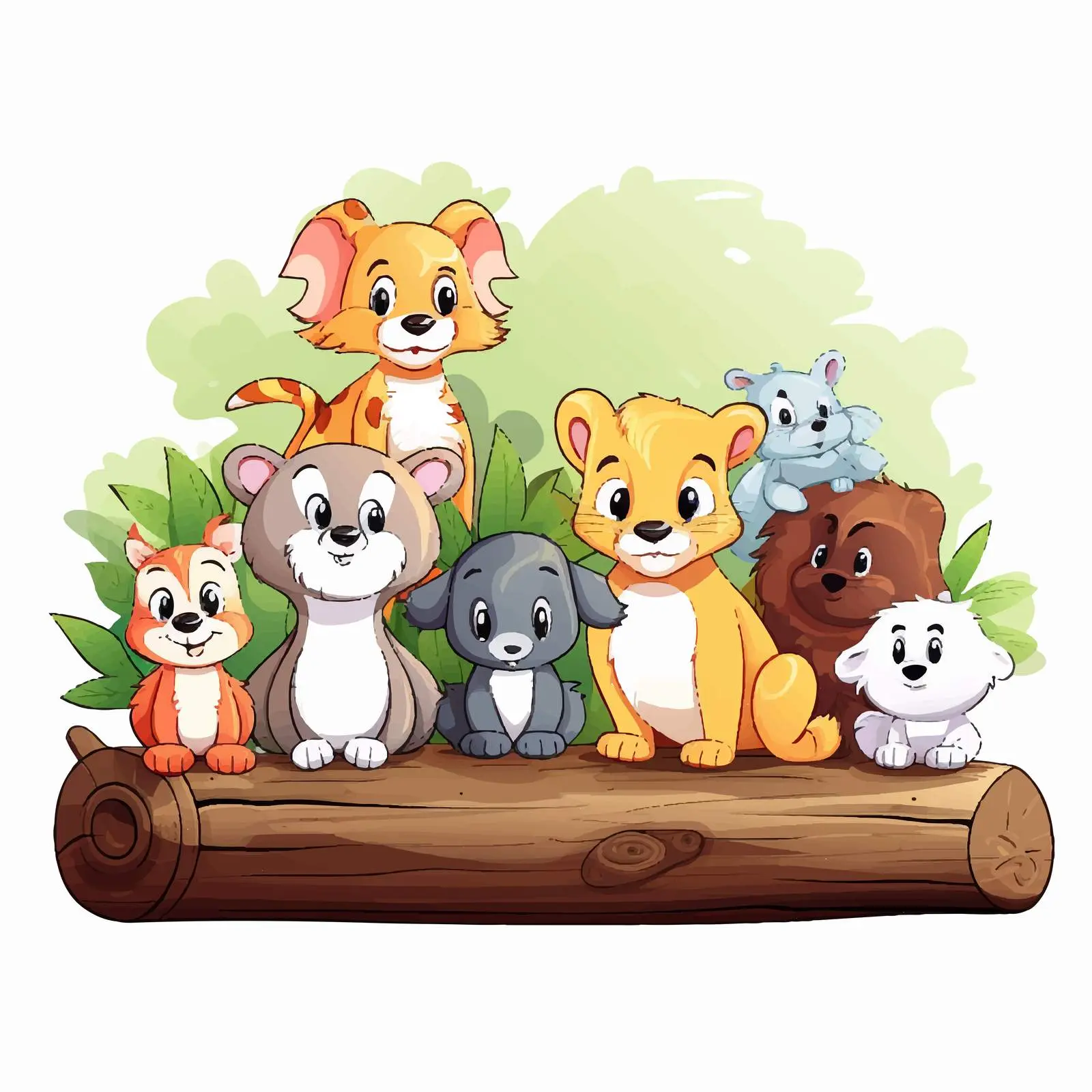 Various Animals Relaxing by Log Illustration — free download from Dotvec