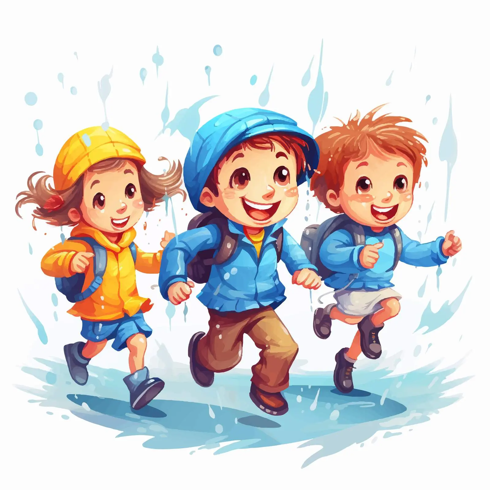 Children Playing in the Rain Vector Illustration — free download from Dotvec