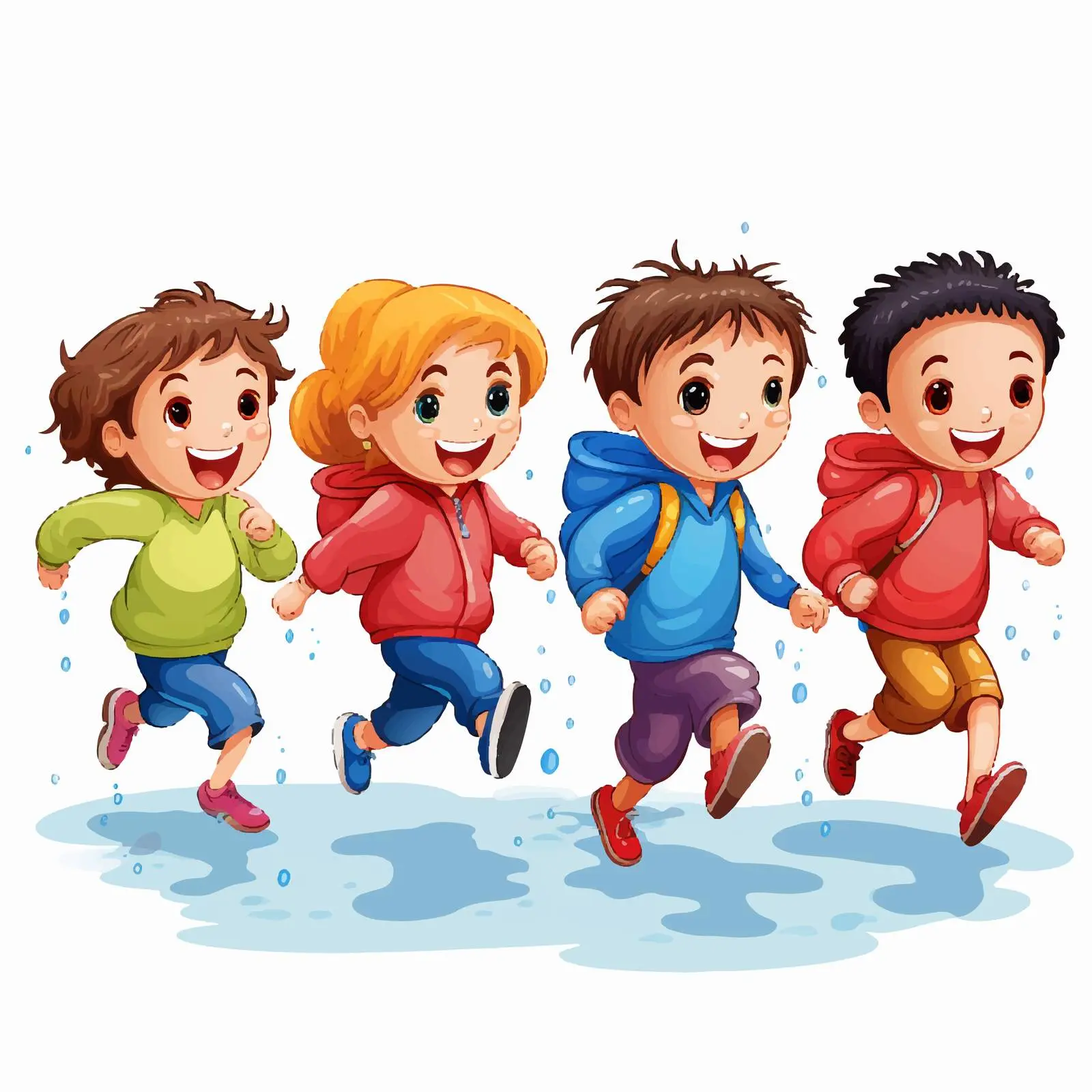 Children Playing in the Rain Vector Illustration — free download from Dotvec