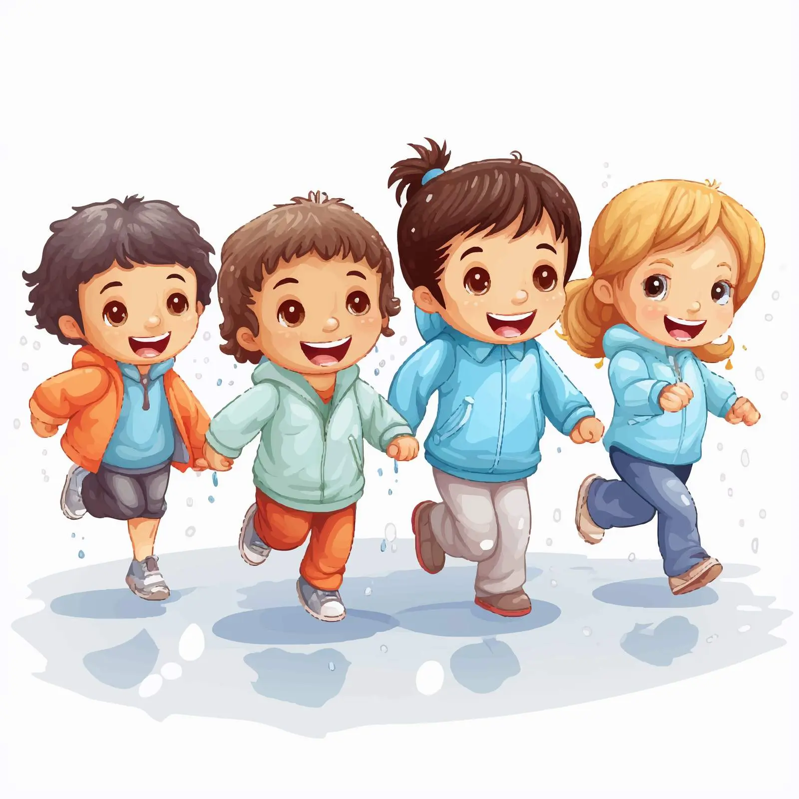 Children Running in the Rain Illustration — free download from Dotvec