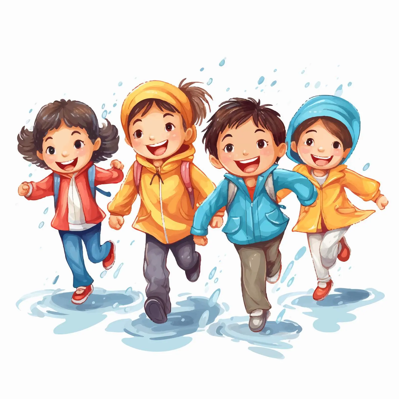 Children Playing in Rain Vector Illustration — free download from Dotvec