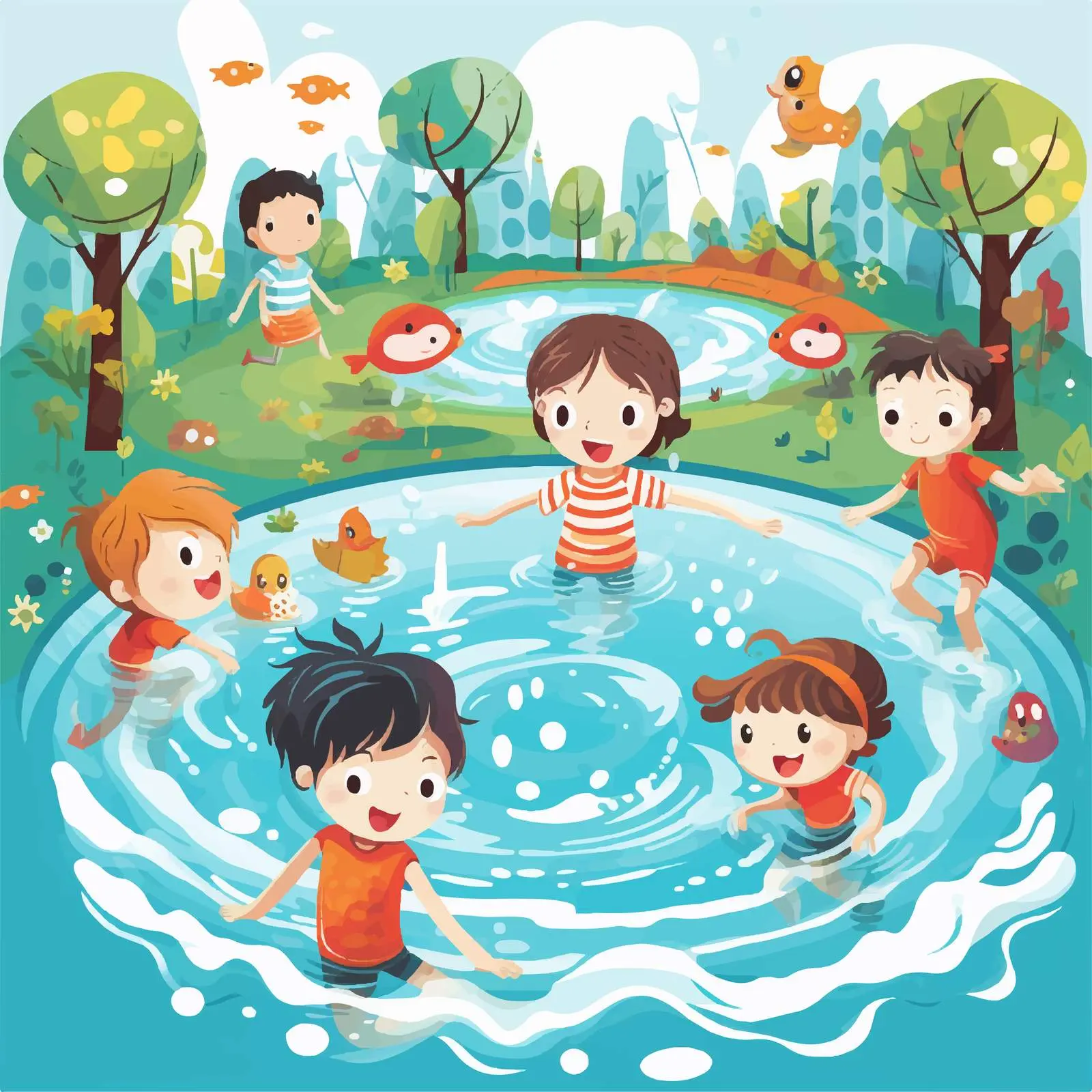 Children Swimming Together in Pool Illustration — free download from Dotvec