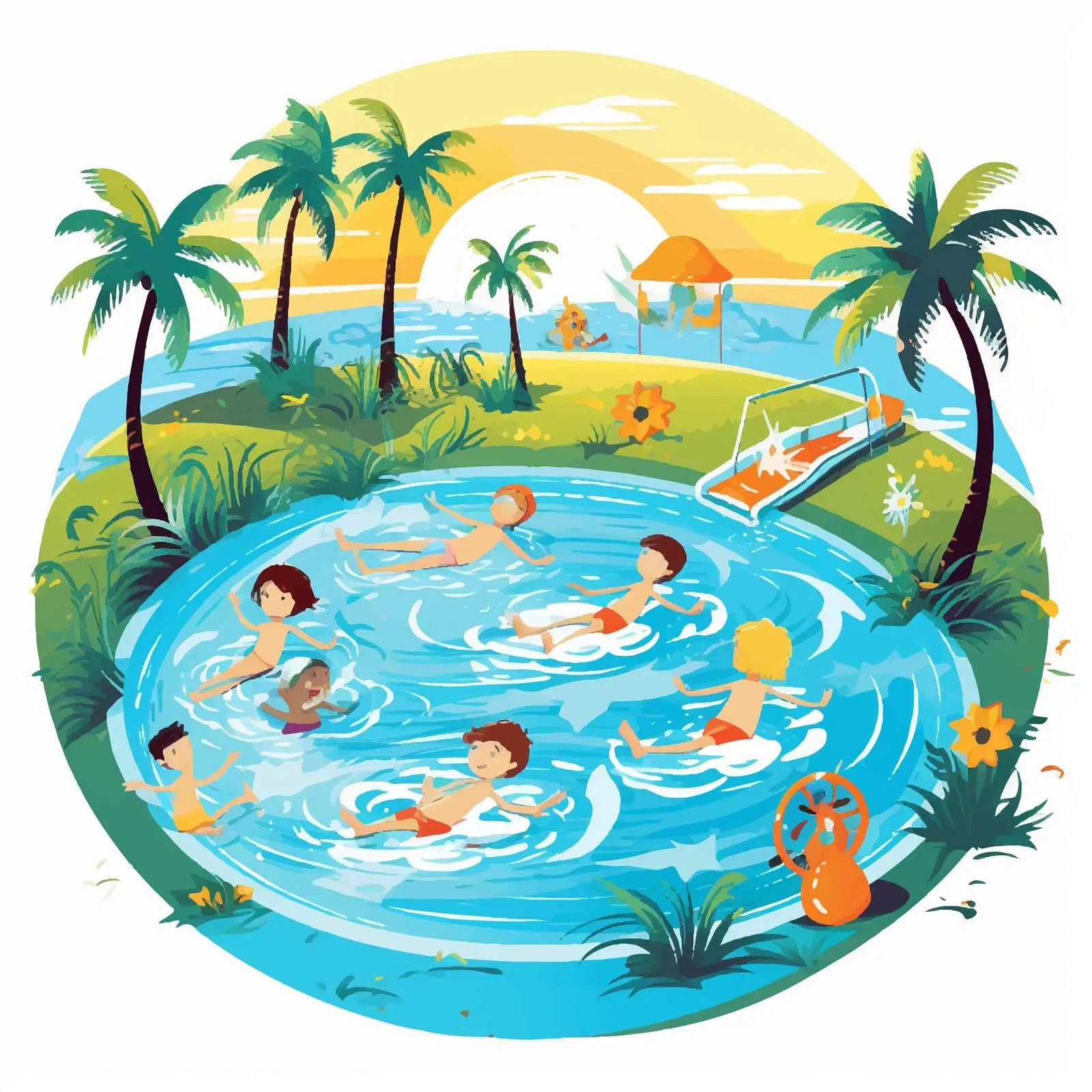 Children Playing in Pool Vector Illustration — free download from Dotvec