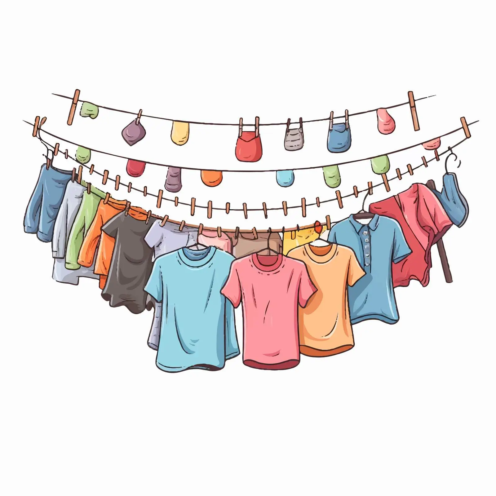 Colorful Clothes Hanging on a Line Illustration — free download from Dotvec