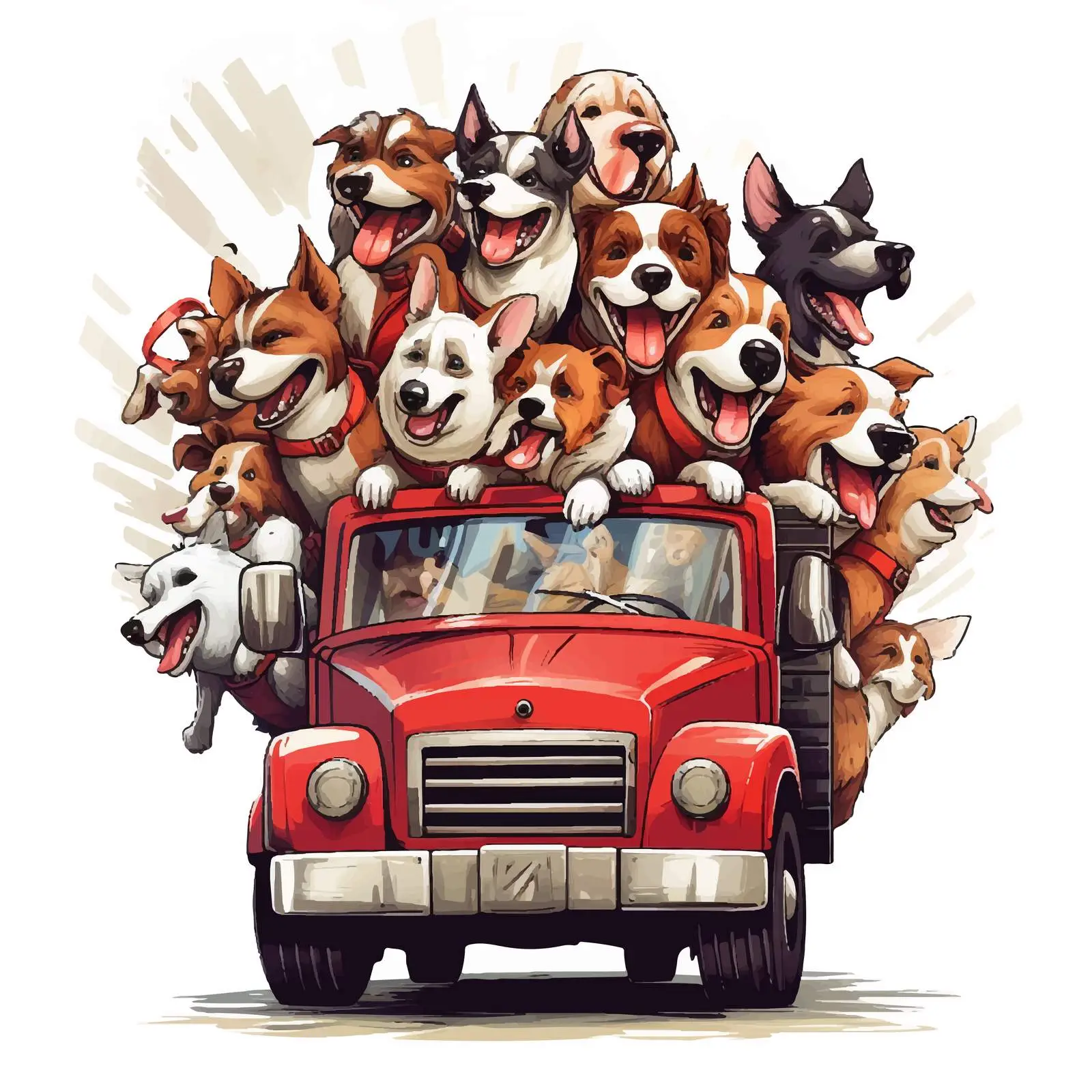 Dogs Enjoying a Ride in a Red Truck — free download from Dotvec