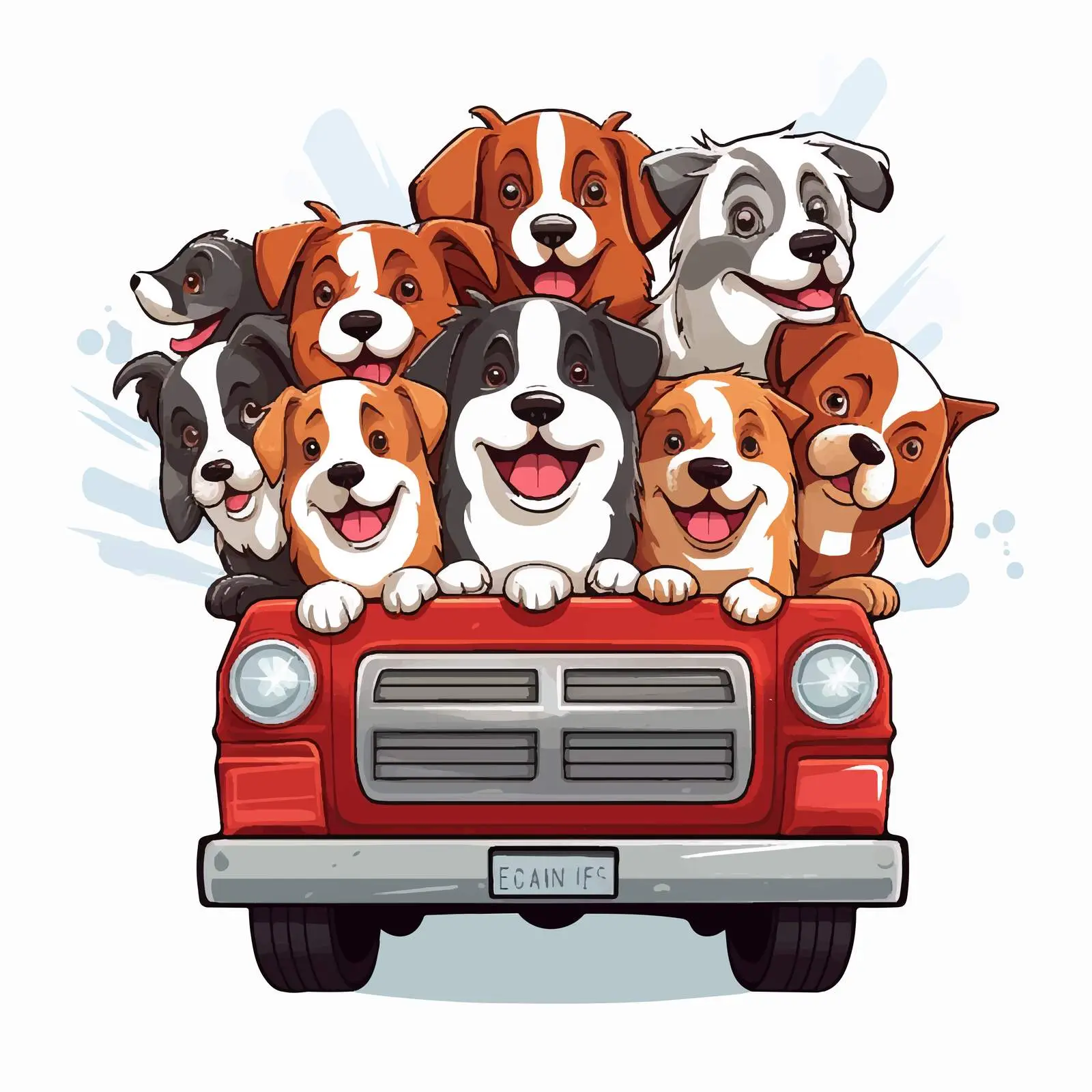 Cute Dogs Riding in Red Truck Illustration — free download from Dotvec