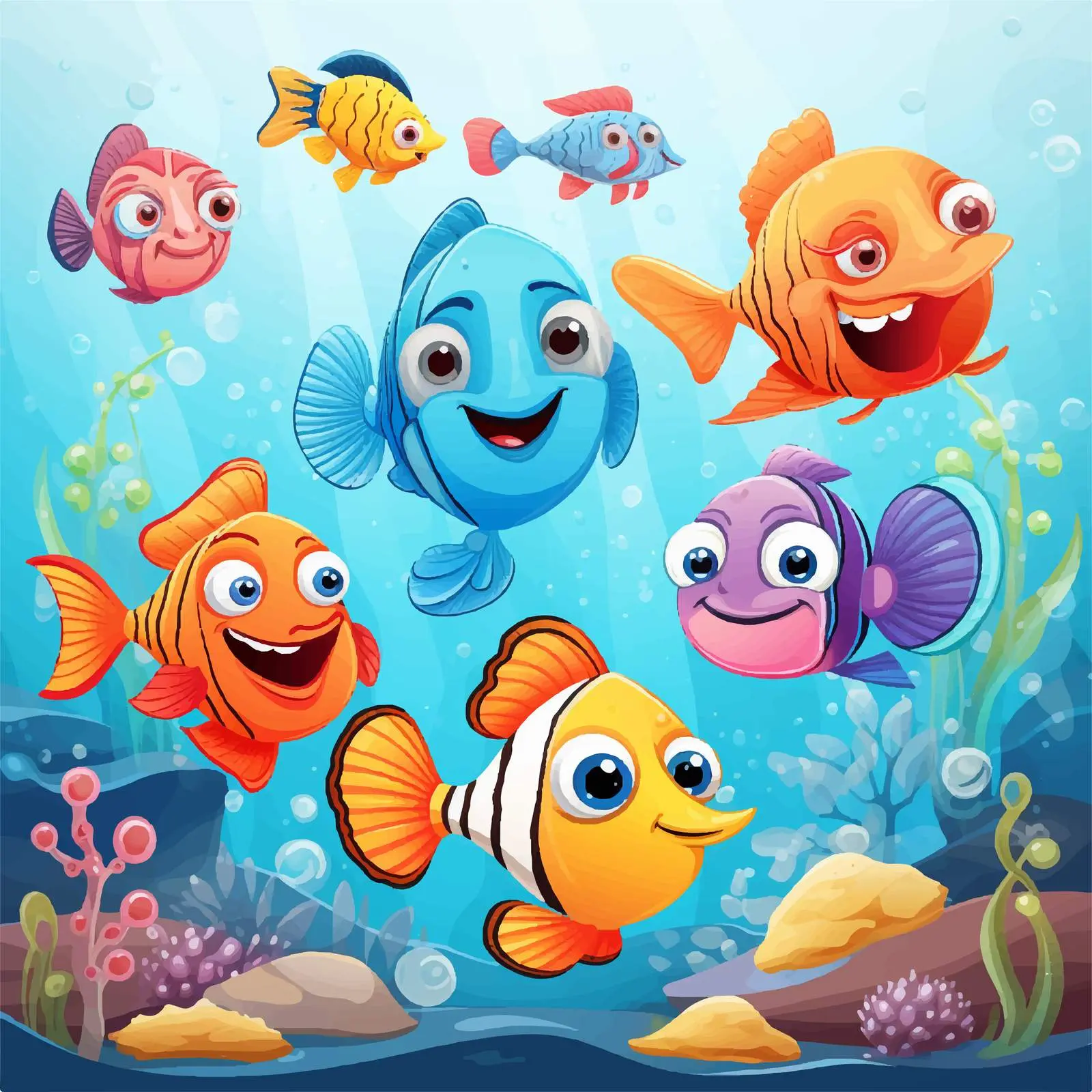 Exotic Fish Cartoon Character Underwater Scene — free download from Dotvec
